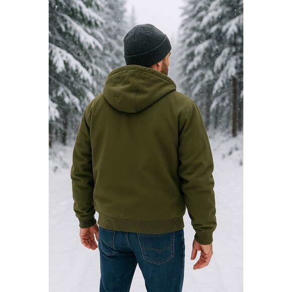 Woolrich Men's XL Canvas Hooded Jacket Plaid Kangaroo Pocket Zipper Hoodie Green - Picture 10 of 12